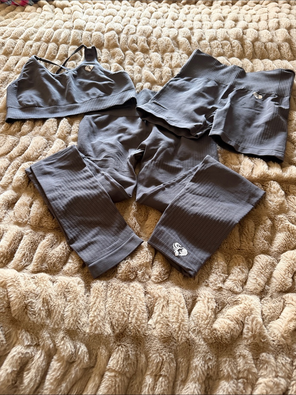 Women’s Best 3pc seamless Active Set-Gray Sports Bra & Shorts/Leggings